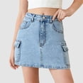 thumbnail image 2 of Xyant Girls Bodycon Cargo Jean Skirt Streetwear A Line Mini Denim Skirt for Girls with Pockets (Blue,14-15 Years), 2 of 5