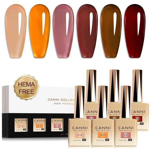 Set de esmaltes de uñas en gel CANNI Jelly Brown, 6 colores, 9 ml, translúcidos