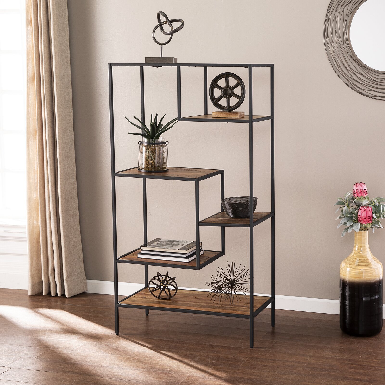Mathry Reclaimed Wood Etagere Bookcase, Shelf Weight Capacity 20 lb., Frame Material Details