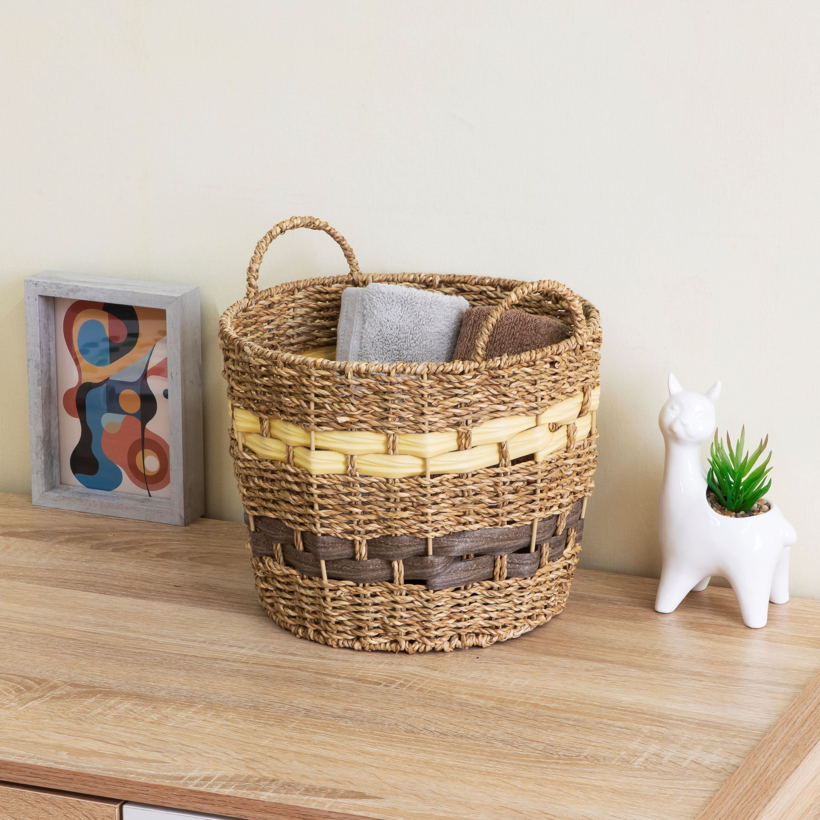 Homezone Brown and Yellow Handwoven Seagrass Basket