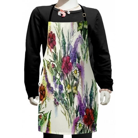 

Vintage Kids Apron Pattern of Watercolor Effect Colorful Spring Floral Bouquet Boys Girls Apron Bib with Adjustable Ties for Cooking Baking Painting Cream Multicolor by Ambesonne