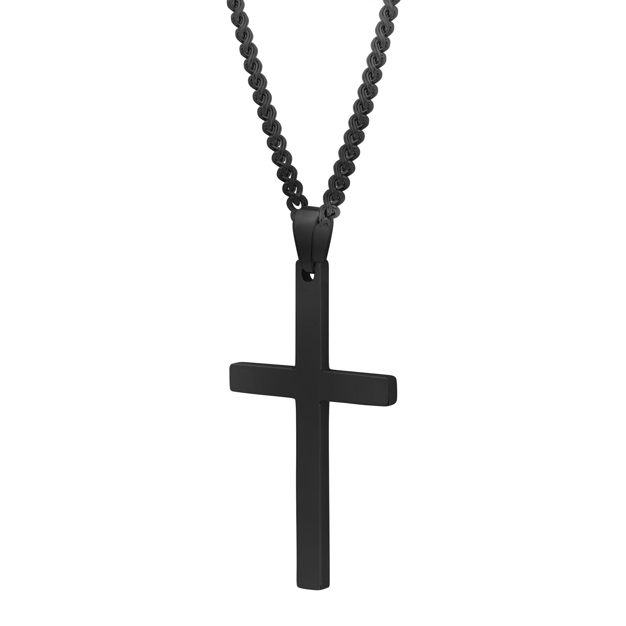 Men's Black Cross Pendant & Curb Chain Stainless Steel Necklace Set