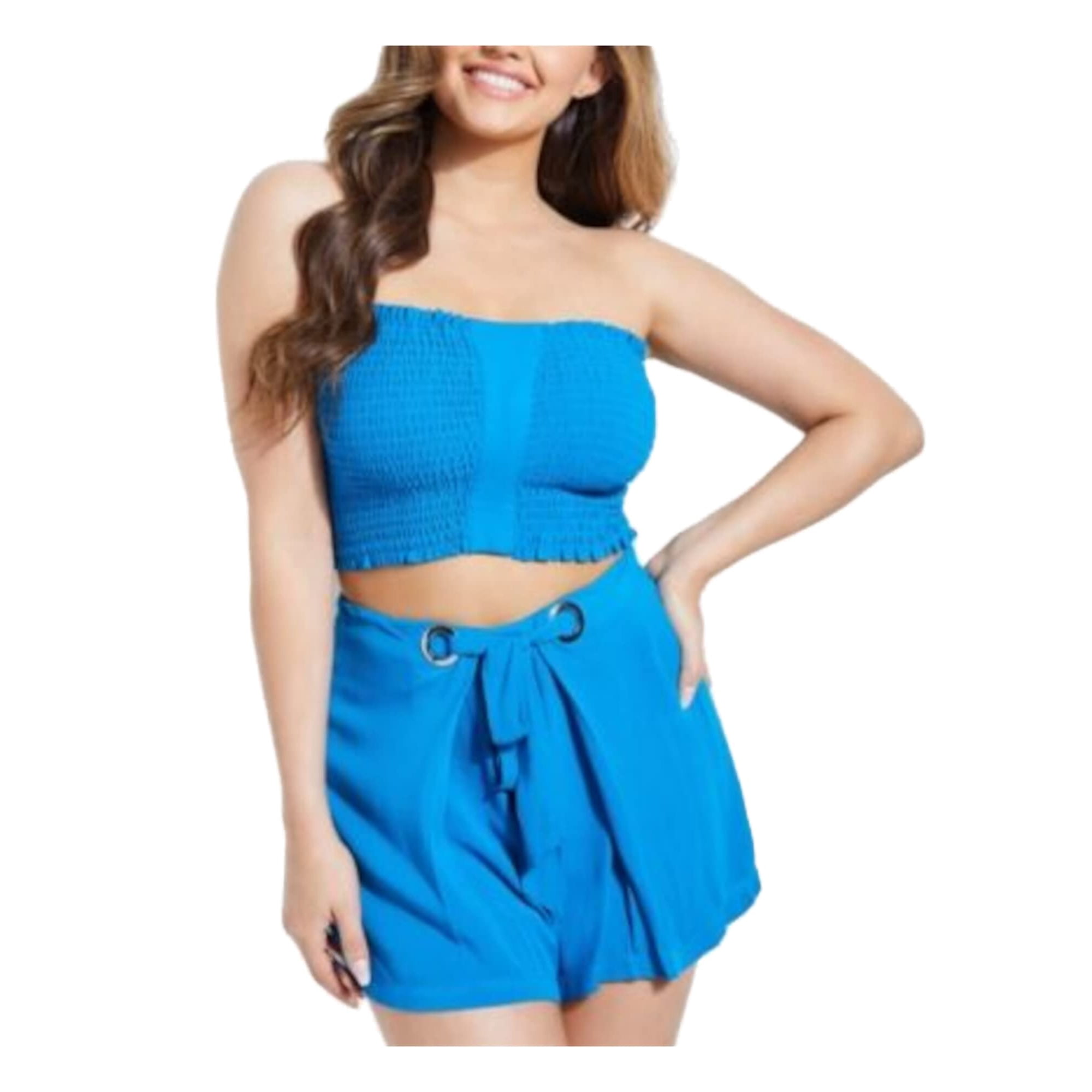 GUESS Chica Smocked Tube Top Blue M
