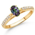 thumbnail image 2 of Gem Stone King 10K Yellow Gold Green Mystic Topaz and White Lab Grown Diamond Engagement Ring for Women (0.78 Cttw, Oval 6X4MM, Gemstone Birthstone, Size 6), 2 of 4