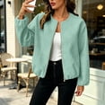 thumbnail image 2 of Women's Wool Blend Zip-Up Casual Jacket Ghalytn Round Neck Cropped Long Sleeve Loose Outerwear with Pockets, 2 of 8