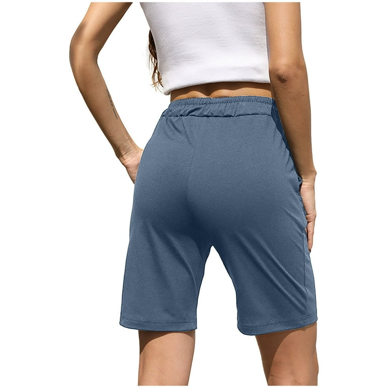 Finelylove High Waisted Shorts Women Yogalicious Shorts Shorts High Waist  Rise Solid Blue XL