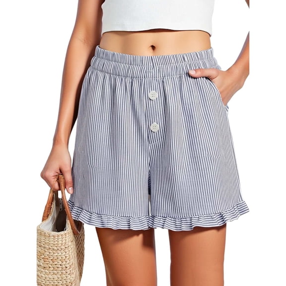 yillto Women Casual Shorts Elastic Waist Comfy Striped Summer Beach Lightweight Short Pants with Pockets