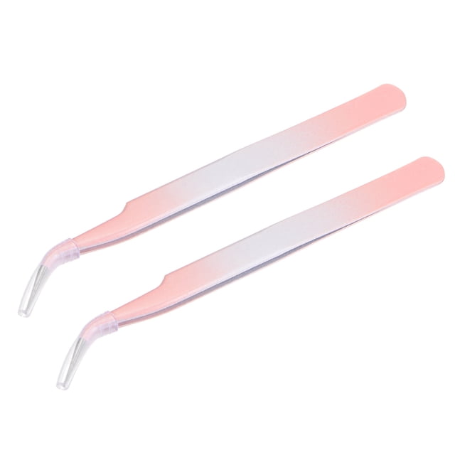 Precisión Curva Punta Pinza Inoxidable Acero Multifuncional Rosa Blanco 2uds