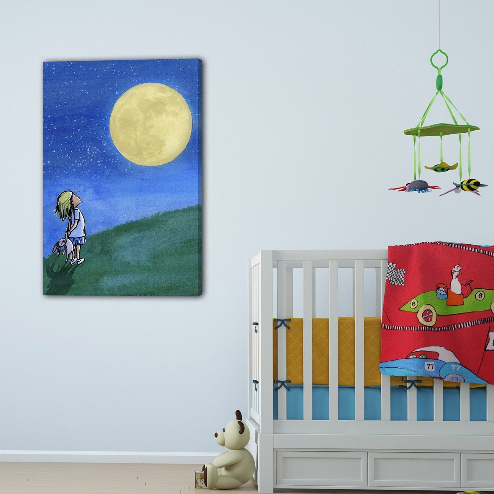 "Girl and Moon" Painting Print on Wrapped Canvas