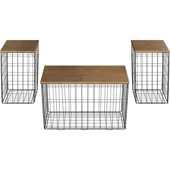 Wire Basket Table Wood Top