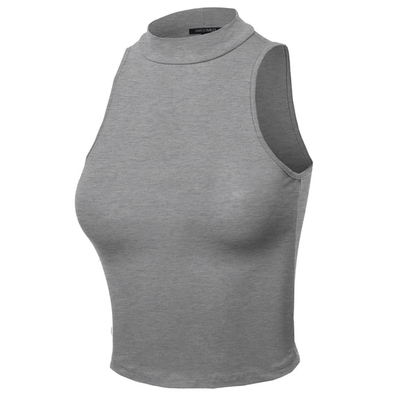 FashionOutfit Women's Solid Sleeveless Mock Neck Short Tank Top