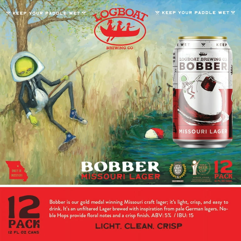 Logboat Bobber Missouri Lager Craft Beer, 12 fl oz, 12 Pack Cans, 5.0% ABV