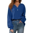 thumbnail image 2 of Women'S Button-Down Sweatshirts, Brushed Fleece Loose Fit Pullover, Casual Long Sleeve V Neck Top, Stylish Comfort Apparel Wrm I Heart My Boyfriend Sweatpants Cardigans (M, Blue) ZMTing, 2 of 5