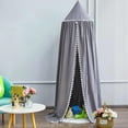 thumbnail image 4 of Kids Bed Canopy with PomPom Cotton Canopy for Crib Baby Girl Netting Cover Canopy Crib Curtain Reading Nook Hanging Tent Nursery Play Game Castle House Decoration - grey, 4 of 7