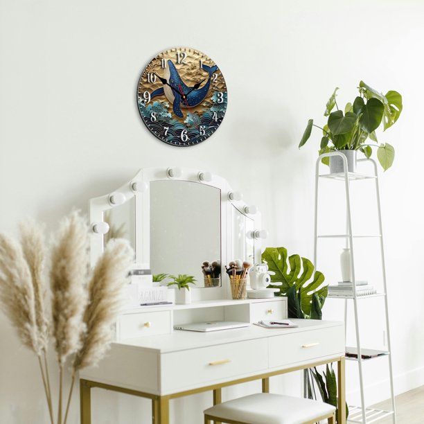 Reloj De Pared Con Animales Marinos Para Salón Y Dormitorio, Con Indicador De 24 Horas, Tablero De Madera Denso Y Diseño Moderno Y Decorativo.