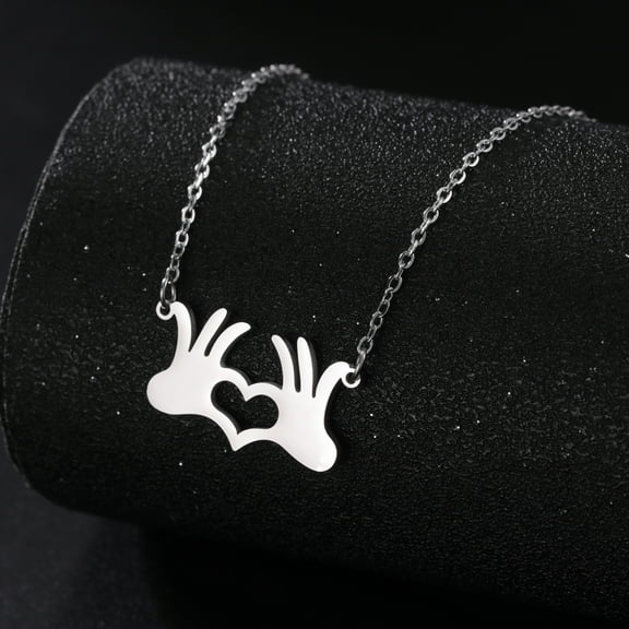 EUEAVAN Silver Heart Gesture Hand Hug Pendant Necklace Stainless Steel Jewelry