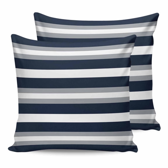 Navy Blue Gray Stripe 18x18 Pillow Covers Set of 2, Modern Farmhouse Horizontal Striped Throw Pillow Covers Decorative Couch Cushion Case, Microfiber Square Pillowcases for Bedroom Car Living Room