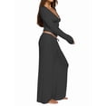 thumbnail image 2 of Women Y2K 2 Piece Lounge Set Long Sleeve Fitted Tee Shirt Top Wide Leg Long Pants Cute Pajama Outfit Dark Gray S, 2 of 7