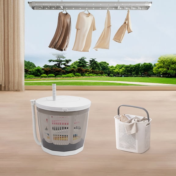 Hand Crank Washing Machine, 2 in 1 Non-Electric Washer Manual Traveling Outdoor Washing Machine Grey Mini Compact Washer Spin Dryer for RV Travel