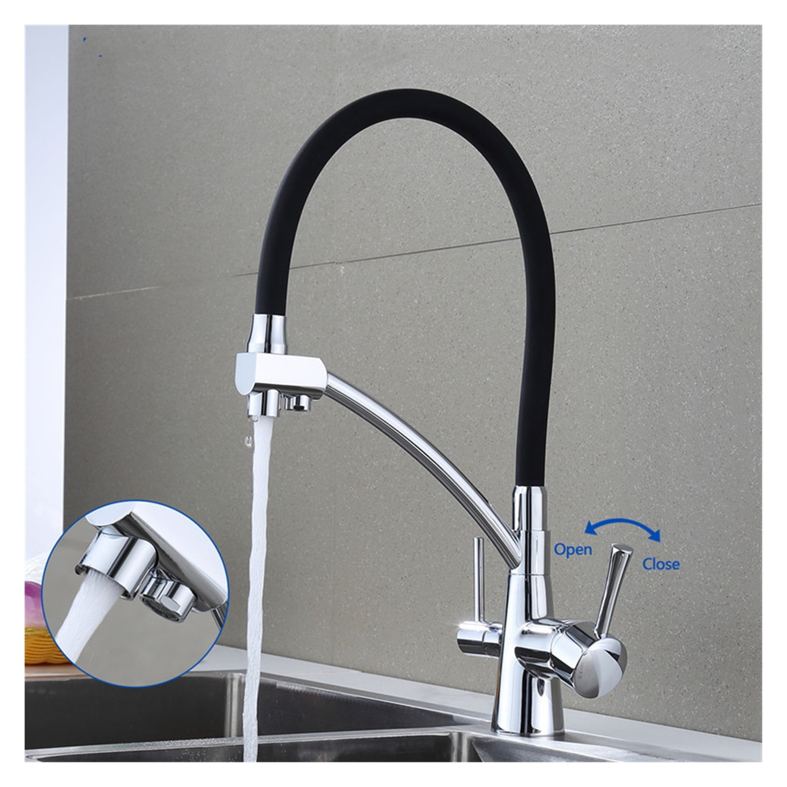 Kitchen Faucet Faucet Dual Spout 360 Degree Swivel Deck Mount Hot Cold Water Faucet Sink Faucet