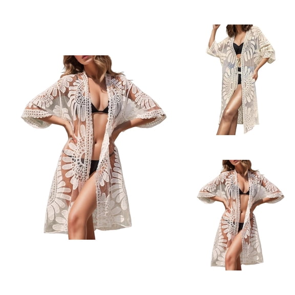 Cover Ups for Swimwear Women Beach Cover Up Swimwears Cover Ups Women's Lace Floral Dress Loose Kaftan Boho Roomy Kimono Beach Bikini Cover Up Dresses