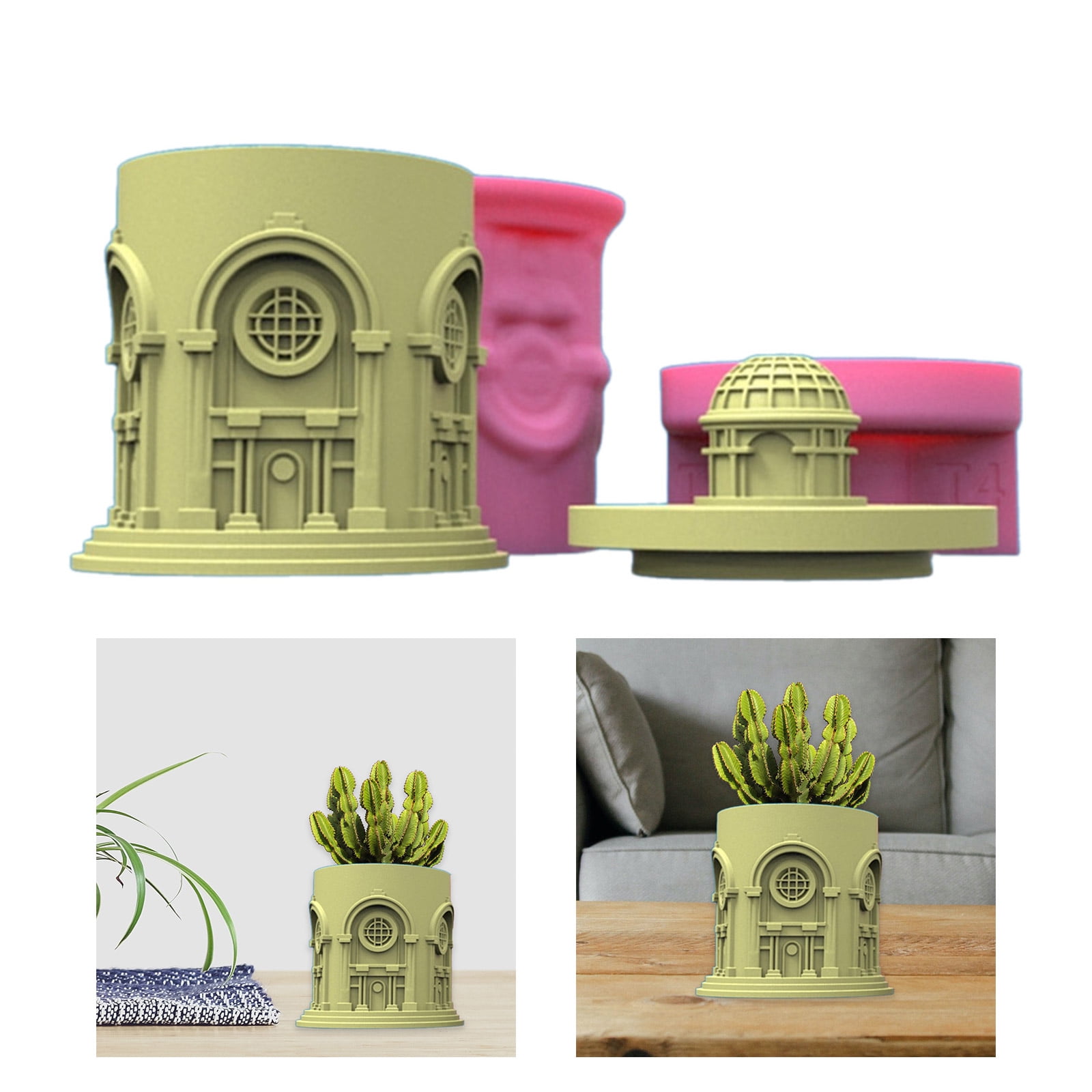 COOLHOOD Building Storage Jars Silicone Mold with Lid 3D Concrete Casting Mold Candle Holder Mold Flower Making Supplies