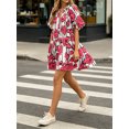 thumbnail image 4 of Short Sleeve Women Floral Print Loose Fit Lapel V-neck Casual Mini Dress, 4 of 7