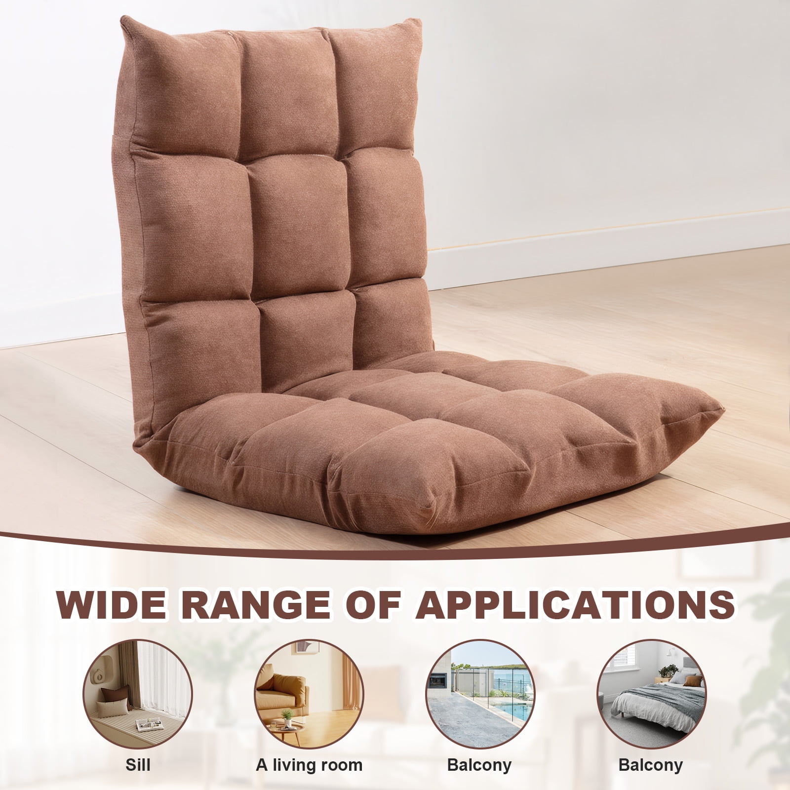 Eurhowing 5-Position Adjustable Floor Chair Folding Gaming Chair, Ergonomic Foldable Lounge Chair, Portable Floor Recliner for TV Watching, Reading, Living Room, Coffee