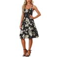 thumbnail image 2 of INSPIRE CHIC Women's V Neck Spaghetti Strap Smocked Back Ruffled Hem Midi Floral Dress Black M, 2 of 5