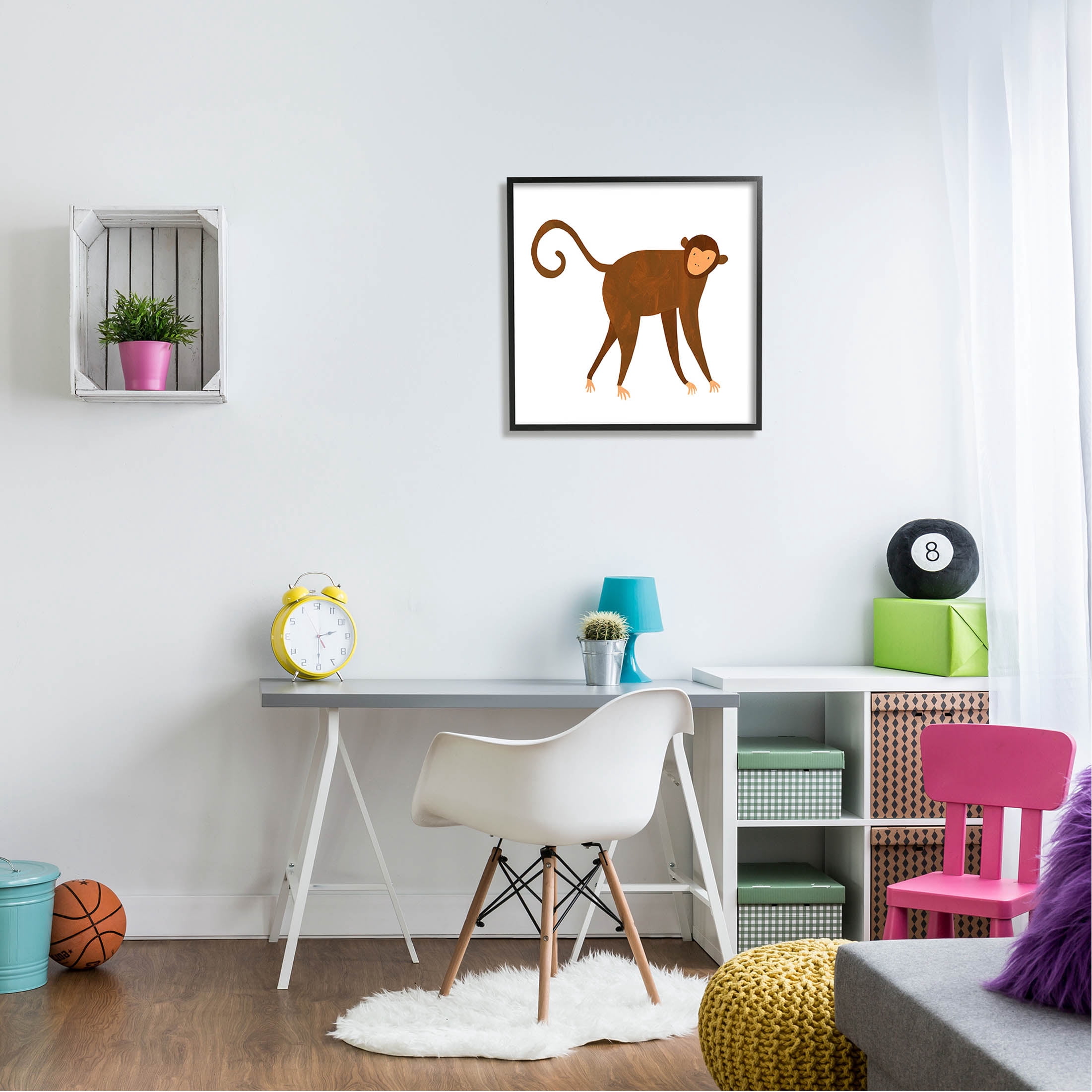 Stupell Industries Whimsical Wildlife Monkey Graphic Art Black Framed Art Print Wall Art, Design by Emily Kopcik