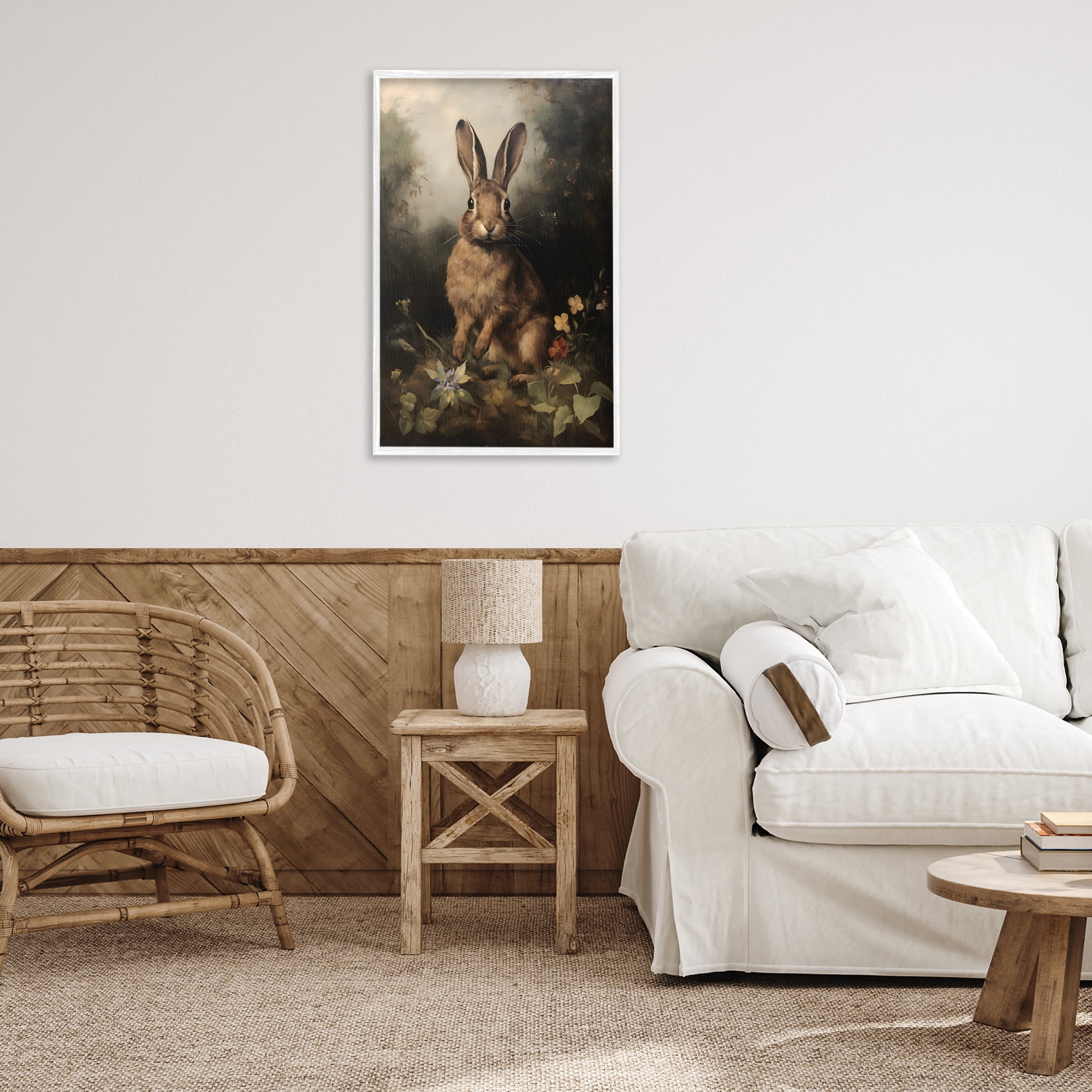 Stupell Industries Bunny in Nature Animals & Insects Painting White Framed Art Print Wall Art, 20 x 30