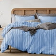 thumbnail image 4 of 1 Pcs Duvet Cover 100% Egyptian Cotton 1000 Thread Count with Zipper Closure & Corner Ties - Oversized Queen Size (98" x 98") Inch, Light Blue Stripe, 4 of 5
