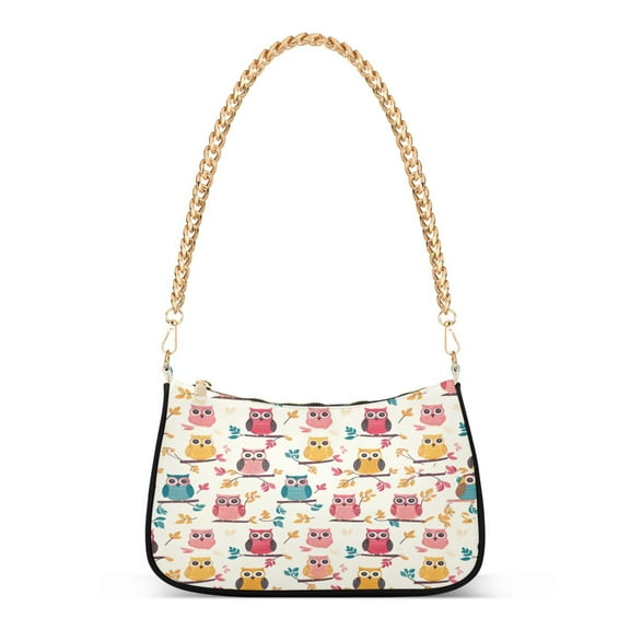 Ryvnso Cute Owls with Leaves Womens Chain Shoulder Bag Tote Handbags Clutch Hobo Purse with Zipper for Travel