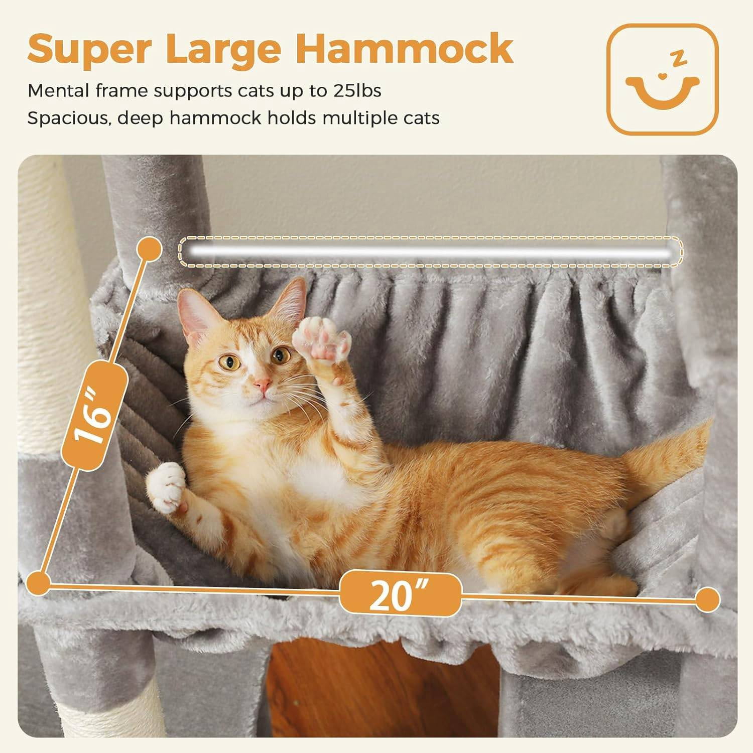 PEQULTI 71'' Multi-Level Cat Tree Tower Large Cat Tree with Dual Spacious Condos Indoor Gray