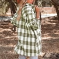 thumbnail image 4 of Pompotops Ladies Fashion Contrast Plaid Long Sleeve Pocket Button Woolen Long Jacket, 4 of 6