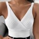 thumbnail image 5 of Sin mangas Front Cross Wrap Top moda Pure Color mujeres V cuello Crossover Top para la fiesta diaria, 5 of 7