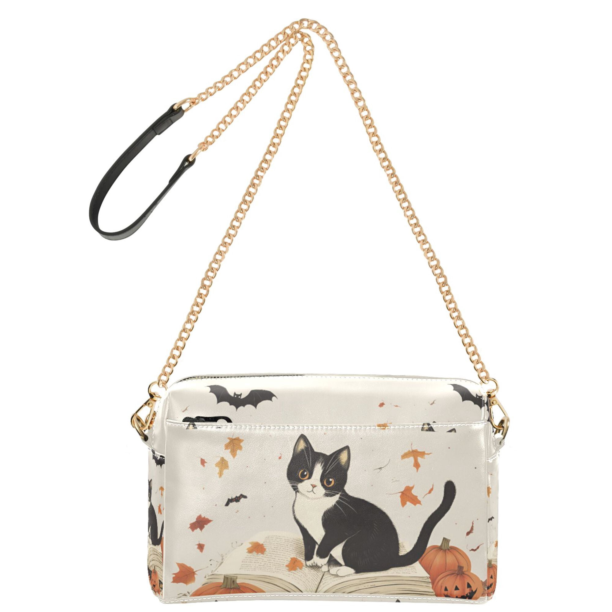 FORMRS Women Crossbody Purse with Chain Strap Vegan Leather Shoulder Handbag, Gray Cartoon Halloween Cat