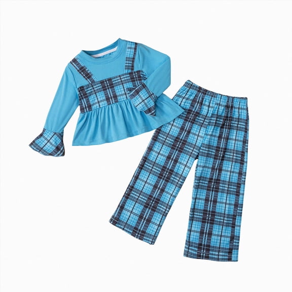 NOLDARES Toddler Infant Kid Girl Cute Outfits Clothing 2 Piece Long Sleeve Soft Top and Pants Print Clothes Set Fall Winter(Blue,1-2 Y)