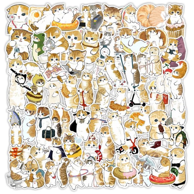 200 pegatinas elásticas con diseño de gato para viajes, bonitas pegatinas de graffiti para refrigerador, casco, patineta, ordenador, bricolaje, para coche