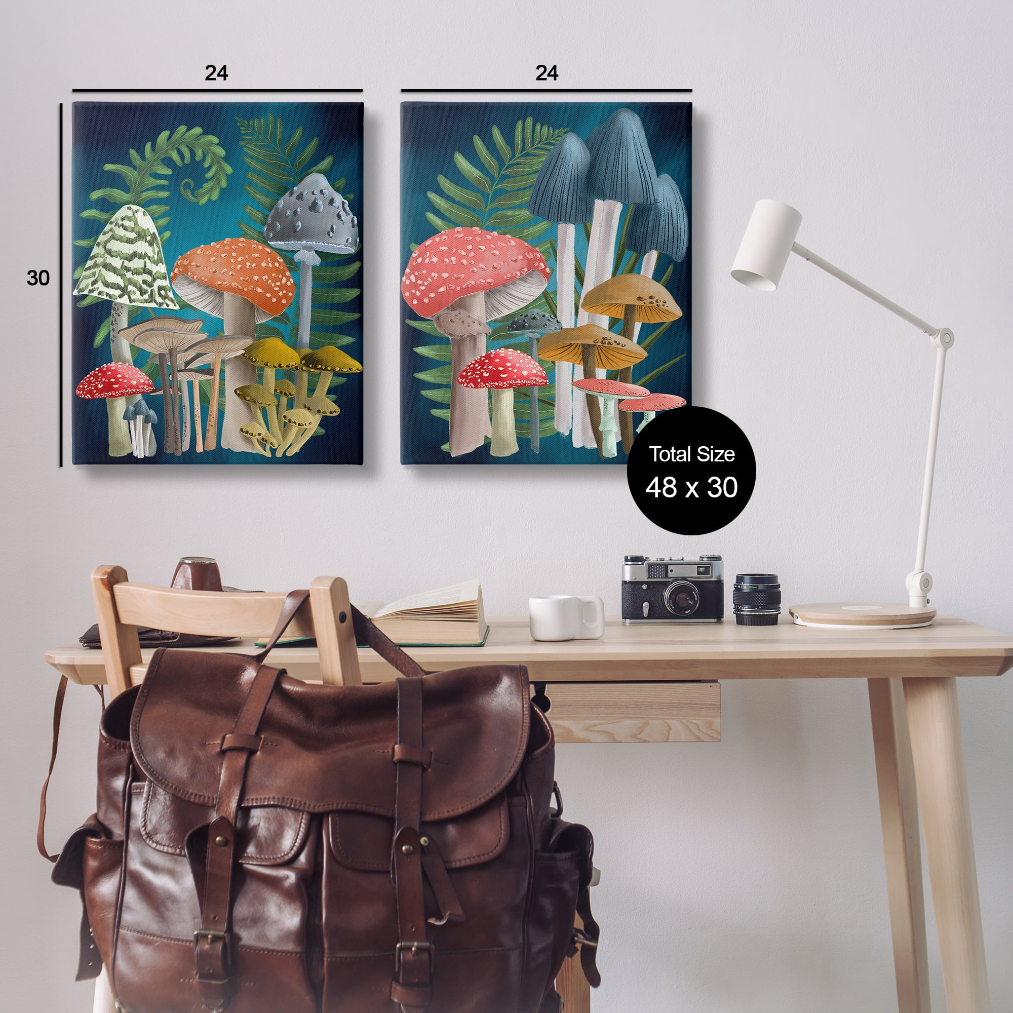Stupell Industries Mushroom Varieties Forest Ferns Plants & Flowers Painting Wrapped Canvas Art Print Wall Art, 24 x 30, Set of 2