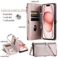 thumbnail image 2 of ELEHOLD for iPhone 16 Case,  Full Body Protection Crossbody Flip Zipper Credit Card Slot Wallet Case Kickstand Shockproof Leather Case with Shoulder Strap and Wrist Strap, Rosegold, 2 of 10