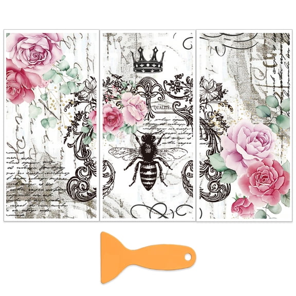 3Pcs/Set Rose and Bee Rub on Transfers