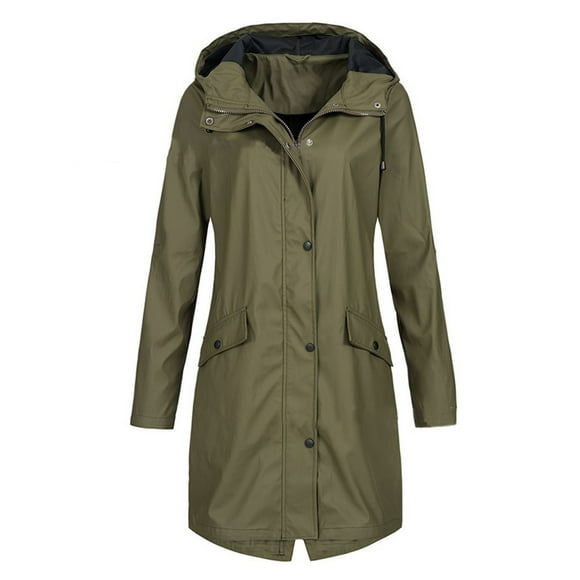 adviicd Fall Long Raincoat for Women Hooded Lightweight Waterproof Trench Coats Lined Windbreaker Drawstring Travel Jacket (Green,2XL)