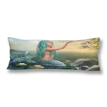 Gckg Mermaid Green Hair Sea Water Floral Sunset Body Pillow