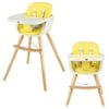 Costway Babyjoy 3 in 1 Convertible Wooden High Chair Baby Toddler w/ Cushion Yellow