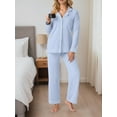thumbnail image 3 of Cueply Womens Pajama Sets Long Sleeve Knit Button Down Pj Lounge Sets Sleepwear with Drawstring Pockets, 3 of 6