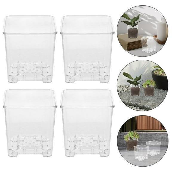 HOMEMAXS 6Pcs Clear Acrylic Plant Starter Pots for Windowsill and Garden with Drainage Holes