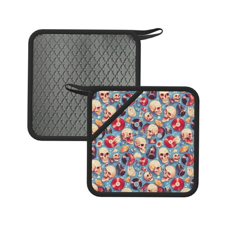 

Sikiie music Skull record Retro Pot Holders Kitchen Insulation Mats Heat Resistant Pot-Holder Oven Anti-Scald Pads for Cooking Baking 7.1*7.1inch