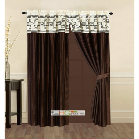 4 Pc Satin Modern Chic Square Rectangle Striped Curtain Set Ivory