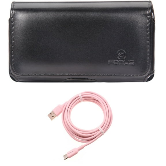 Case Belt Clip w 10ft Long USB-C Cable for Samsung Galaxy S22,S21,S20 - Leather Swivel Holster, Pink Charger Cord Power Wire Combo
